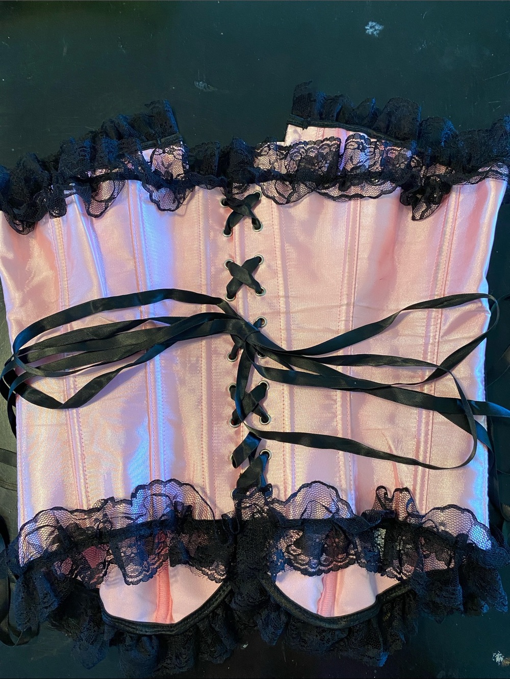 Corset Pink Satin with Black Lace